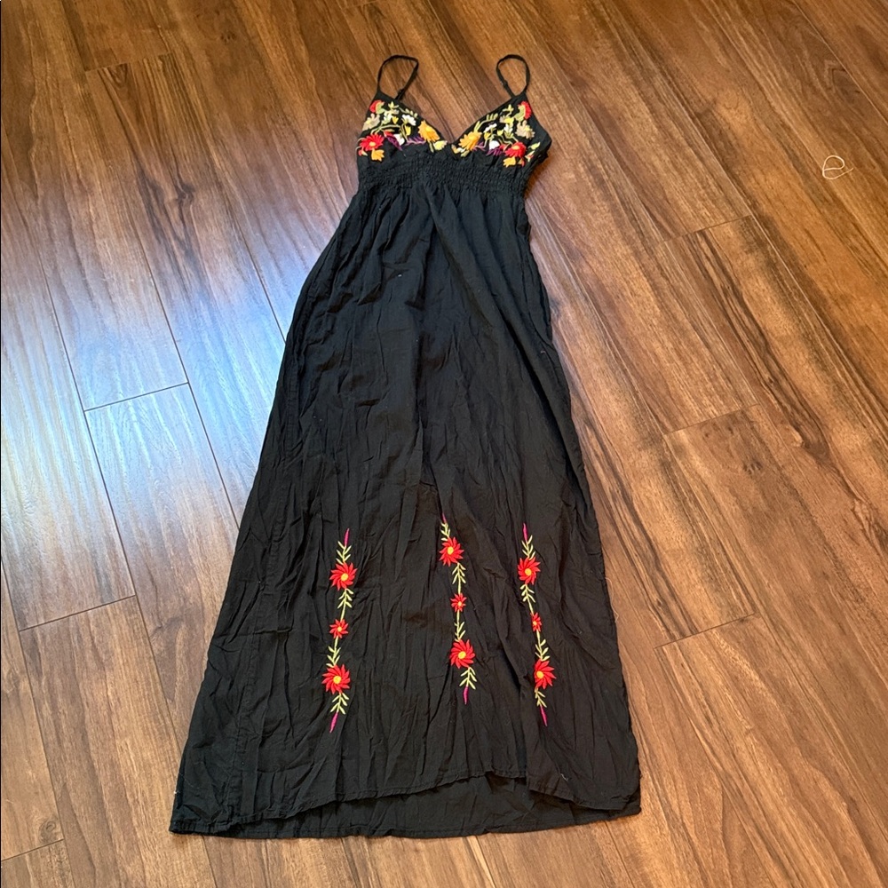 Chic Black Maxi Dress with Floral Accents
